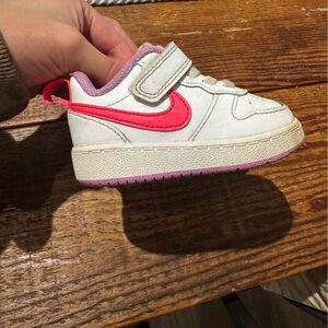 Nike Kids' White Sneaker with Pink Swoosh - Velcro size 4c